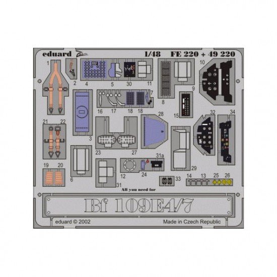 Colour Photoetch for 1/48 Messerschmitt Bf 109E-4/7 for Tamiya kit