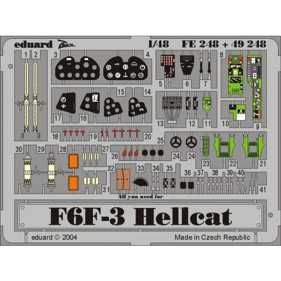 Colour Photoetch for 1/48 Grumman F6F-3 Hellcat for Hasegawa kit