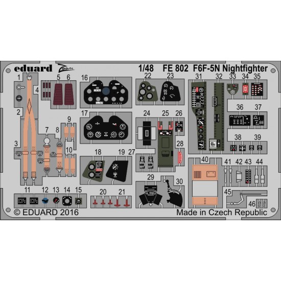 1/48 Grumman F6F-5/5N Nightfighter Interior Detail Set for Eduard (1 Photo-Etched Sheet)