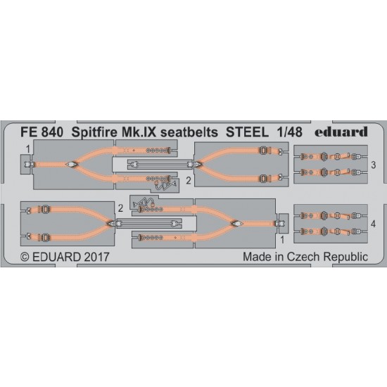 1/48 Supermarine Spitfire Mk.IX Seatbelts for Eduard kit (Steel, 1 Photo-Etched Sheet)