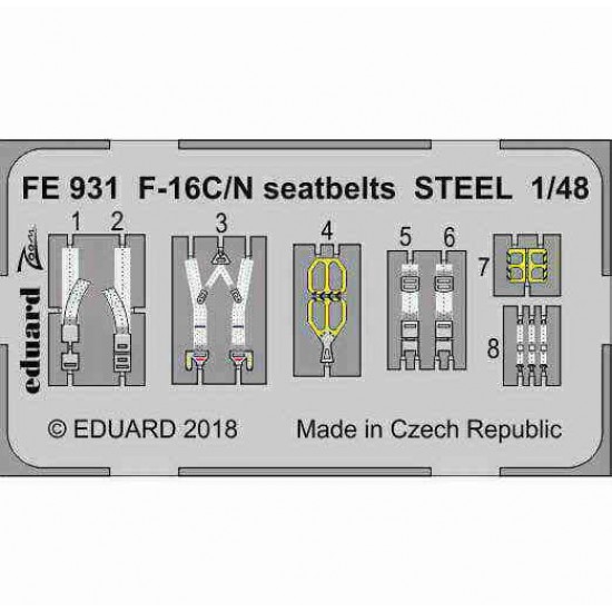 1/48 General Dynamics F-16C/N Fighting Falcon Seatbelts Steel Detail Set for Tamiya kits