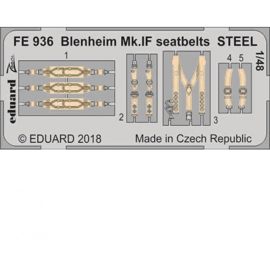 1/48 Blenheim Mk.IF Seatbelts STEEL Detail Set for Airfix kits