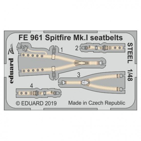 1/48 Supermarine Spitfire Mk.I Seatbelts STEEL Detail set for Tamiya kits
