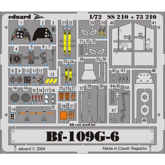 Colour Photoetch for 1/72 Messerschmitt Bf 109G-6 for Hasegawa kit