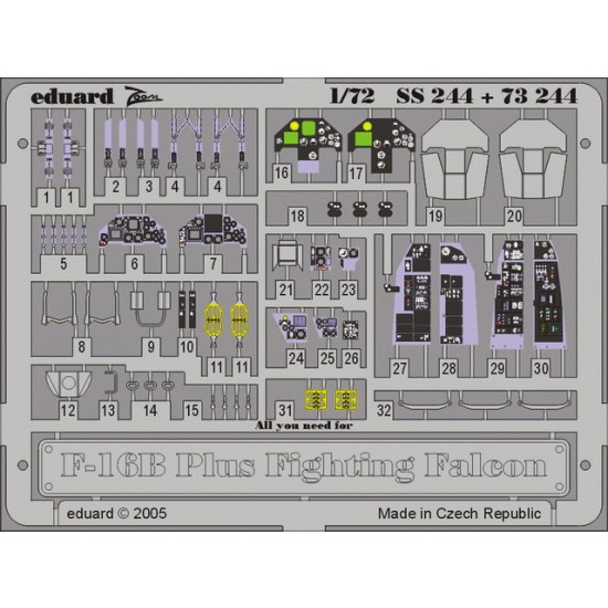 Colour Photoetch for 1/72 F-16B Fighting Falcon Plus for Hasegawa kit