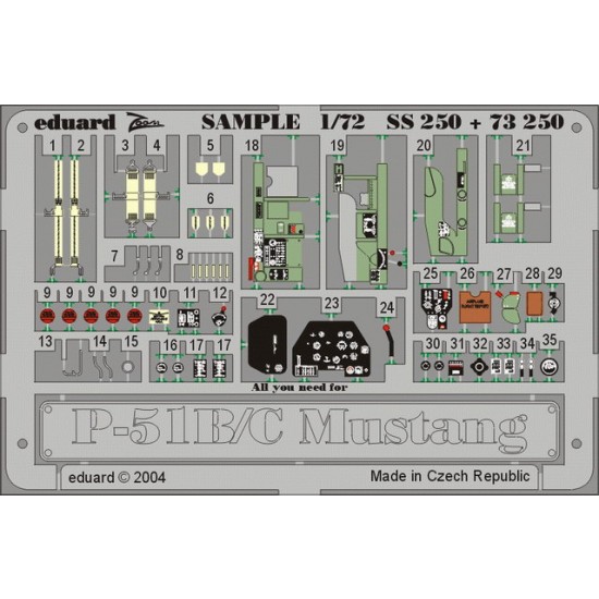 Colour Photoetch for 1/72 P-51B/C Mustang for Academy kit