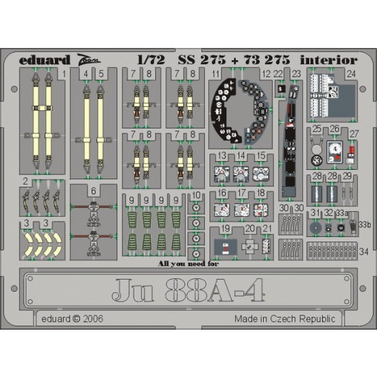1/72 Junkers Ju 88A-4 Interior Colour Photoetch Set Vol.2 for Hasegawa kit