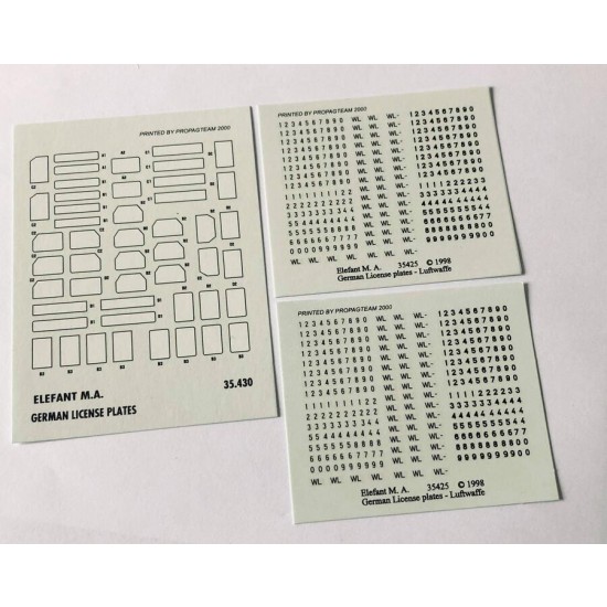 Decals for 1/35 German Luftwaffe License Plates with Frames