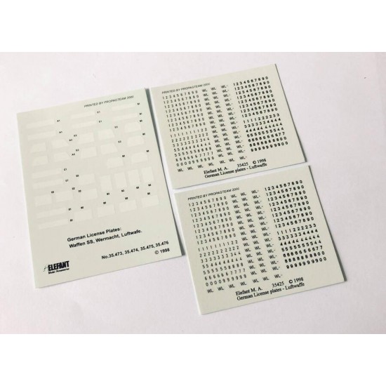 Decals for 1/35 German Luftwaffe License Plates without Frames