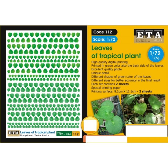 1/72 , 1/76 Leaves of Tropical Plant/Piper Peltatum/Central America (2 sheets)
