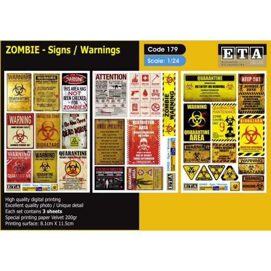 1/24 Zombie Signs Warnings (3 sheets)