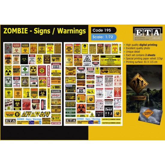 1/72 Zombie - Signs / Warnings (2 sheets)