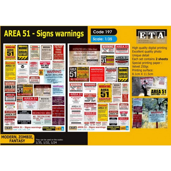 1/35, 1/32, 1/24 AREA 51 Signs Warnings (2 sheets)
