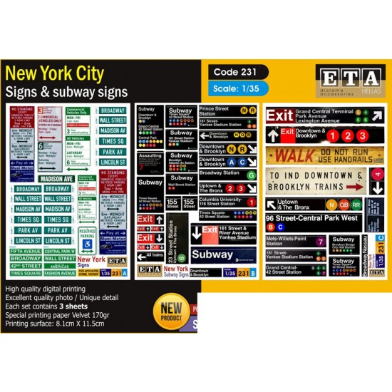 1/35 Zombie/Modern NEW YOPK Signs & Subway Signs (3 sheets)