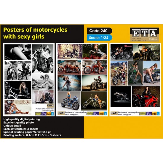 1/24 Posters of Motorcycles with Sexy Girls (3 sheets)