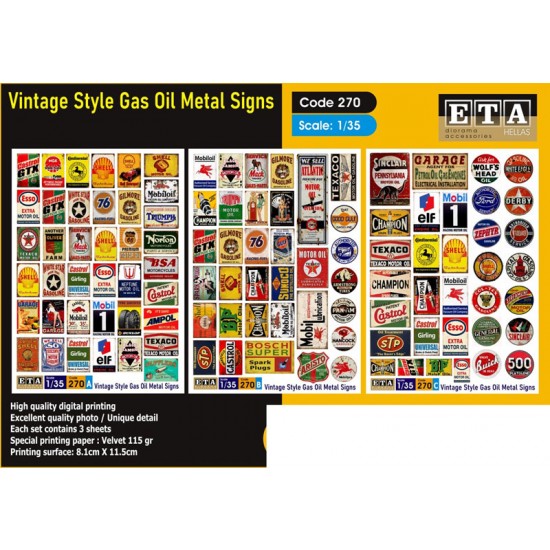 1/35 Vintage Style Gas Oil Metal Signs