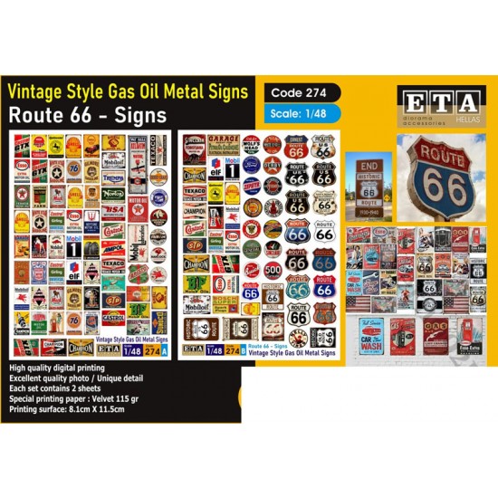 1/48 Vintage Style Gas Oil Metal Signs / Route 66 Signs