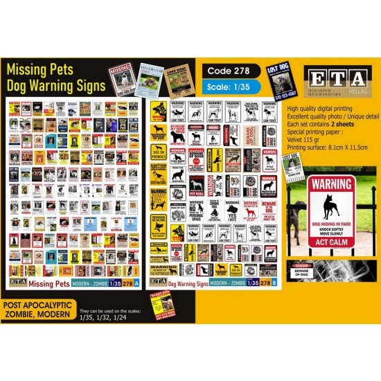 1/35 1/24 1/32 Missing Pets Dog Warning Signs (2 sheets)