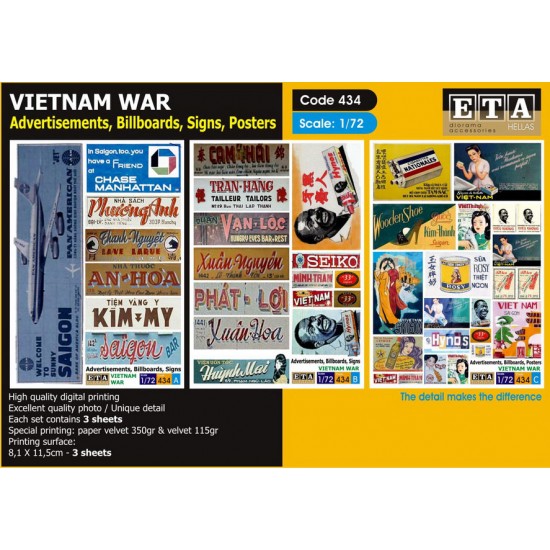 1/72 Vietnam War Advertisements, Billboards, Signs, Posters (3 sheets)