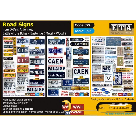 1/35 Road Signs from D-Day, Ardennes, Battle of the Bulge (3 sheets)