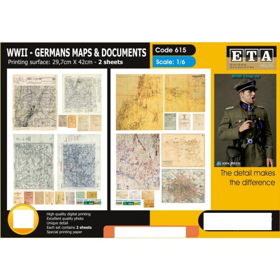 1/6 WWII German Maps & Documents (2 sheets)