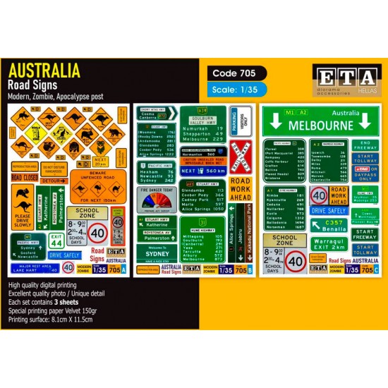 1/35 Modern Australian Road Signs Set (3 sheets) ETA Diorama 705