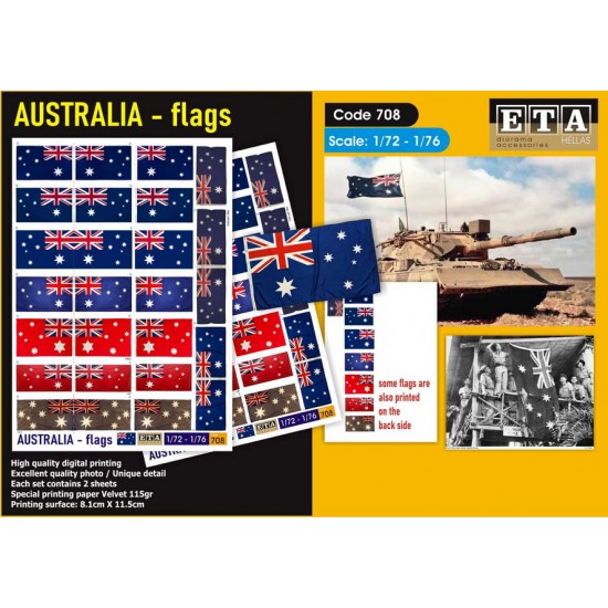 1/72 - 1/76 WWI, WWII, Historical, Modern Flags of Australia (2 sheets)