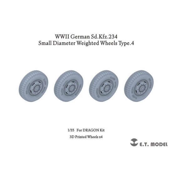 1/35 WWII German Sd.Kfz.234 Small Diameter Weighted Wheels Type.4 for Dragon kits