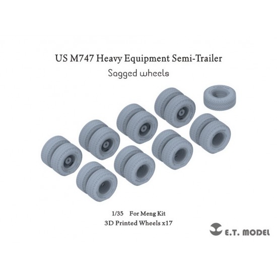 1/35 US M747 Heavy Equipment Semi-Trailer Sagged Wheels for Meng Kit