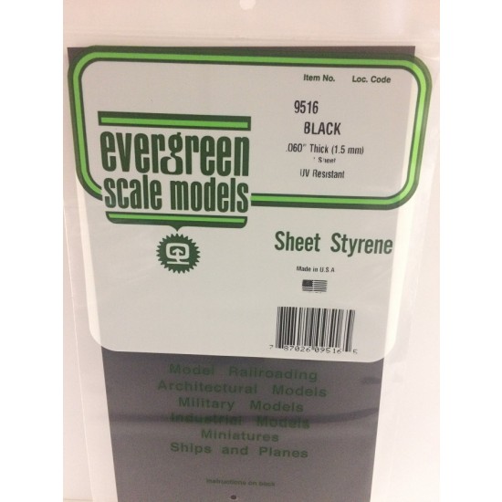 Black Styrene Sheet (Size 6" x 12"; Thickness .06"/1.5mm) 1pc (EVE