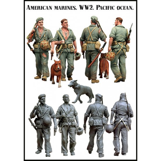 1/35 WWII US Marines Pacific Ocean Set #1 (2 Figures w/1 Dog)