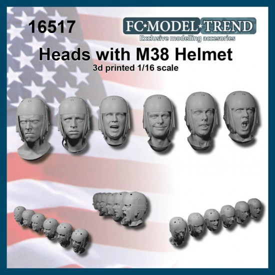 1/16 WWII US Tank Crew Heads w/M38 Helmet.