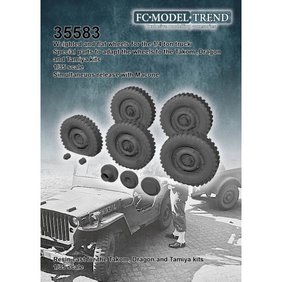 1/35 1/4 ton Jeep Weighted & Flat Wheels for Takom/Dragon/Tamiya kits