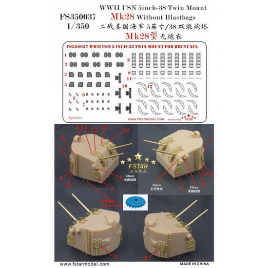 1/350 WWII USN 5inch-38 Twin Mount Mk28 Without Blastbags (5 set)