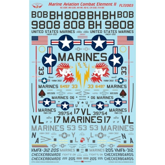 1/72 USMC Marine Aviation Combat Element II Aircraft Decals Flying ...