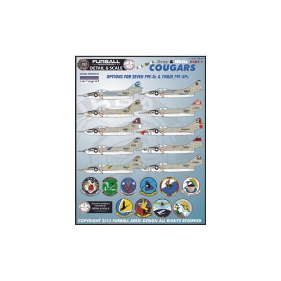 1/48 Colourful Gray & White F9F-8 Cougars Decals for KittyHawk kits