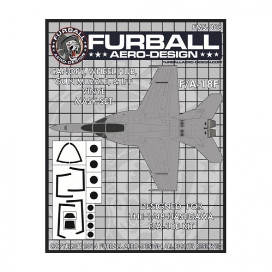 1/48 F/A-18F Canopy, Wheel Hubs, Gun Muzzle & IFF Box Vinyl Masking Set for Hasegawa Kit