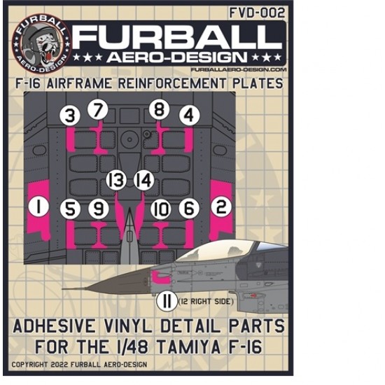 1/48 F-16 Adhesive Vinyl Airframel Reinforcement Plates for Tamiya Kit