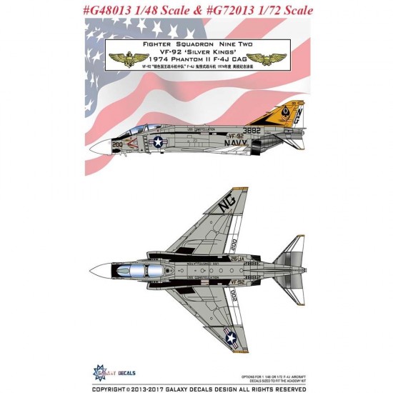 Decals for 1/48 McDonnell Douglas F-4J Phantom II VF-92 Silver Kings 1974
