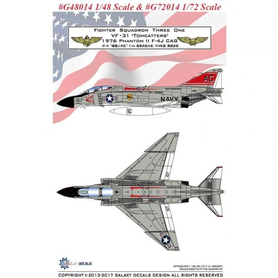 Decals for 1/48 McDonnell Douglas F-4J Phantom II VF-31 Tomcatters 1976