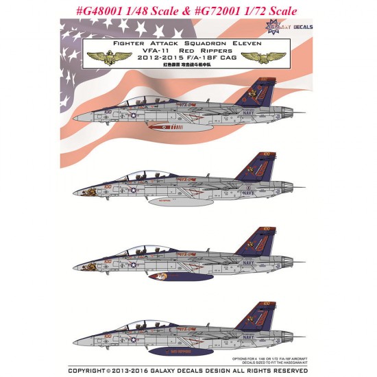 Decals for 1/72 Boeing F/A-18F Super Hornet VFA-11 Red Rippers