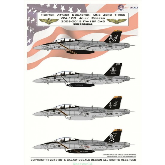 Decals for 1/72 Boeing F/A-18F Super Hornet VFA-103 Jolly Rogers 2009-2015
