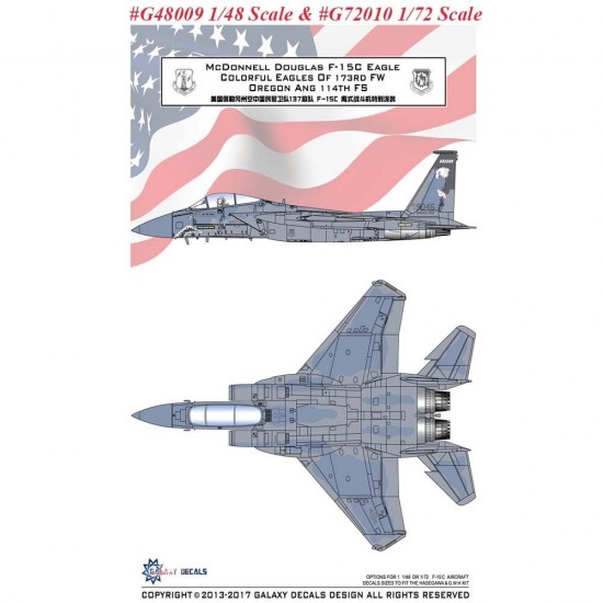 Decals for 1/72 McDonnell Douglas F-15C Eagle 173RD FW Oregon ANG 114TH FS
