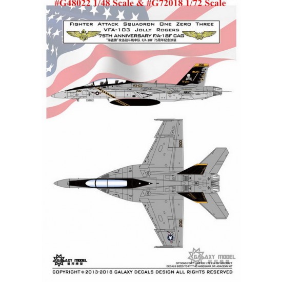 Decals for 1/72 Strike Fighter Squadron 103 (VFA-103) Jolly Rogers