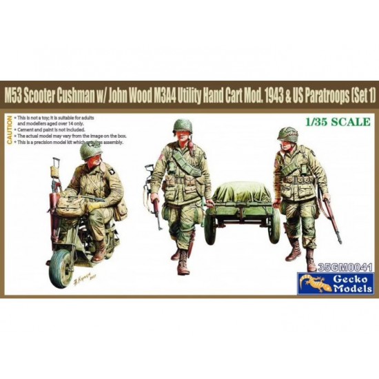 1/35 M53 Scooter Cushman w-John Wood M3A4 Utility Hand Cart Mod. 1943 & US Paratroops #1