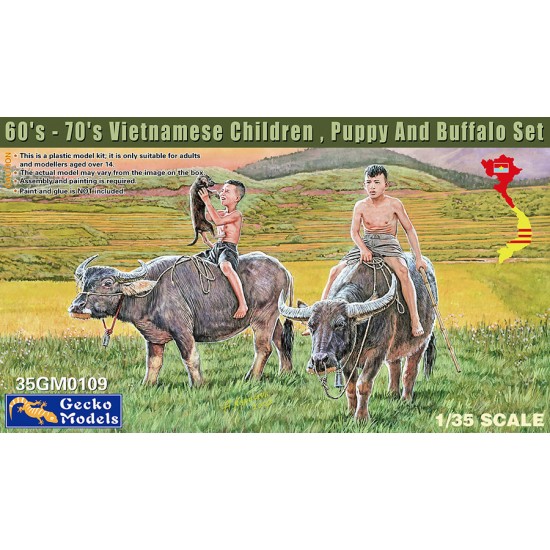 1/35 60's - 70's Vietnamese Children , Puppy & Buffalo Set