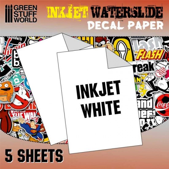 Waterslide Decals - Inkjet White (5 sheets, A4, decal thickness: 13-14microns)