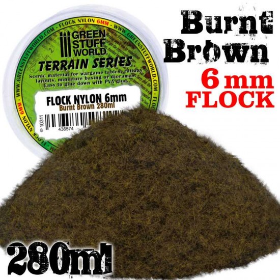 Terrain Series Static Grass Flock Nylon 6mm, BURNT Brown, 280 ml