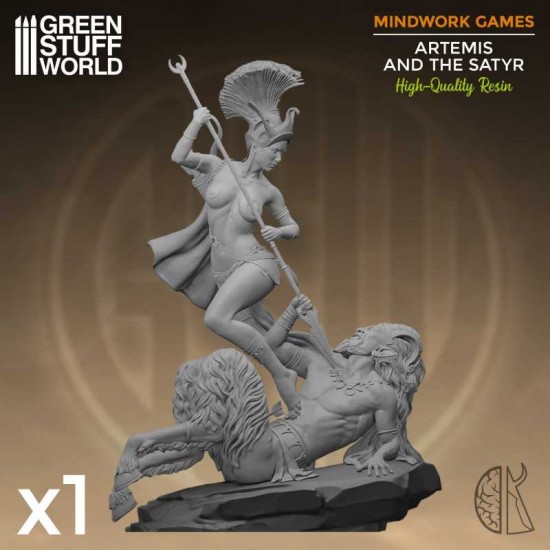 75mm Mindwork Games Miniatures Artemis And The Satyr Green Stuff 75mm-mindwork-games-miniatures-artemis-and-the-satyr-green-stuff