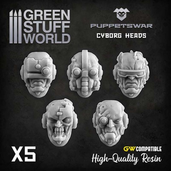 Puppetswar Cyborg Heads for 28/32mm Wargame Miniatures